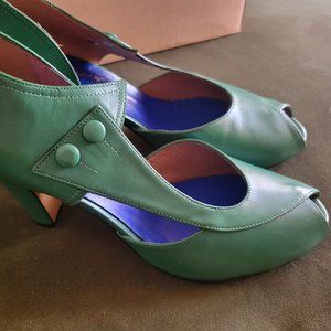 Re-Mix vintage Shoes Eva heels Pepper Green NIB sz 8.5 9 1940s 1950s retro heels